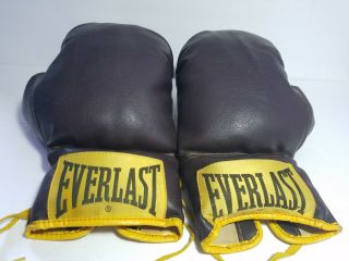 Vintage Pair Leather Everlast Boxing Gloves 16 Oz Brown Antique Man Cave Bar 2