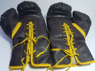 Vintage Pair Leather Everlast Boxing Gloves 16 Oz Brown Antique Man Cave Bar 3