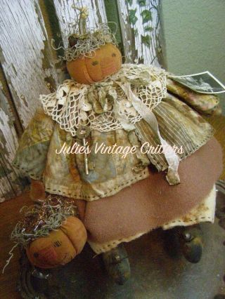 Primitive Fall Pumpkin Doll,  Antique Quilt,  Pumpkin Pail,  Folk Art Pumpkin Doll