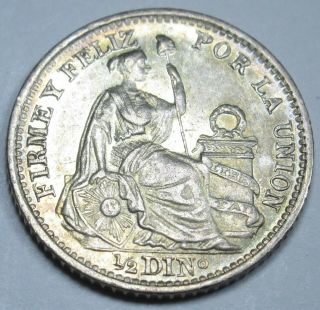 Peru Lima Au - Bu 1899 1/2 Dinero Old Antique Silver Peruvian Currency Money Coin