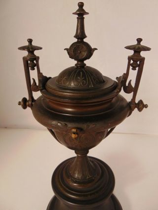 Antique French Victorian Gothic Bronze Marble Mantle Urn Vase Clock Garniture 2
