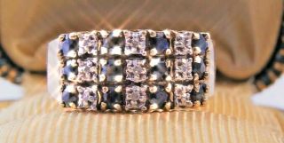 Antique 14K Yellow Gold Ring,  Natural Round Blue Sapphire With Diamonds W Box. 2