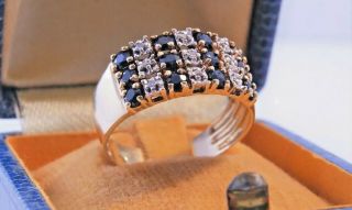 Antique 14K Yellow Gold Ring,  Natural Round Blue Sapphire With Diamonds W Box. 3