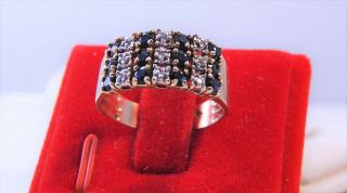 Antique 14K Yellow Gold Ring,  Natural Round Blue Sapphire With Diamonds W Box. 8