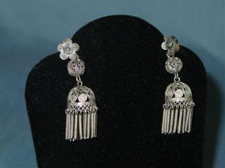Antique Vintage Silver Filigree Etruscan Earrings Tribal Ethnic