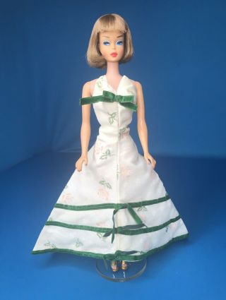 Vintage Barbie Clone Premier Fab Lu Halina Rose Print Green Ribbons Evening Gown