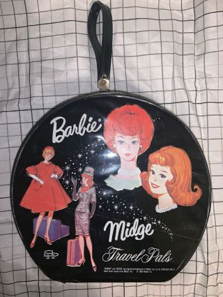 Vintage 1964 Barbie And Midge Travel Pals Case Hatbox Mattel Round Black