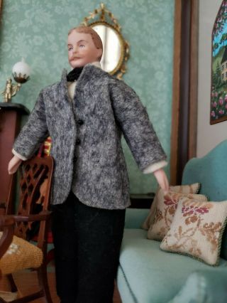 DOLLHOUSE MINIATURE ANTIQUE VINTAGE BISQUE MALE DOLL FELT SUIT SEE PIC NUMBERED 2