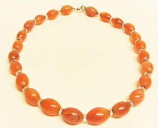 Fine Vintage Antique Chinese Amber Carnelian Agate Bead Necklace Choker 39cm 15 "