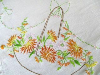 Vintage Tablecloth Hand Embroidered Baskets Of Flowers