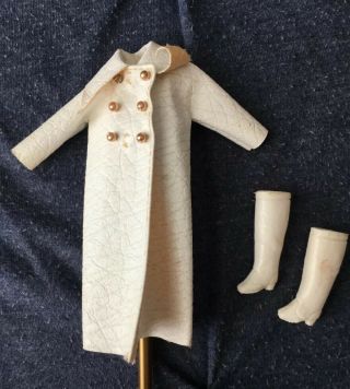Dawn Doll Outfit 8125 Long N Leather White Coat And Boots Pleather Jacket Vtg