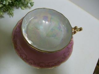 Vintage Japan Raspberry Pink Luster Gold Trim Teacup Saucer Hand Painted Tea Cup 3