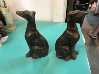 Antique Bronze Whippet Dog Bookends Whippets 6 1/2” Tall Estate Find