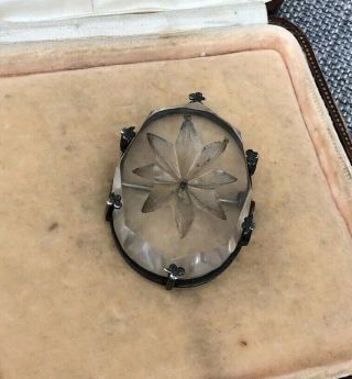 Quality Antique Victorian Jewellery Silver And Star Cut Glass Brooch & Pendant