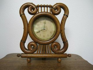 Antique Carved Oak Wood Victorian Stick & Ball Desk Mantle 24 Hr Clock