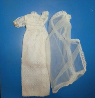 Vintage Barbie Doll Clothes - Mod Era Barbie Clone Lace Wedding Gown & Veil