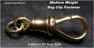 Antique 9ct Rose Gold Dog Clip Albert Chain Pocketwatch Fastener Medium Size