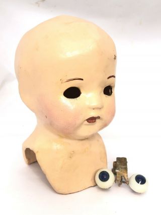 Antique Or Vintage Large Composition Doll Head W/ Blue Glass? Sleepy Eyes Repair