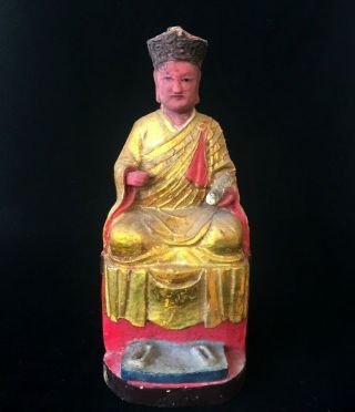 Antique Chinese Gilt Polychrome Wood Seated Figure