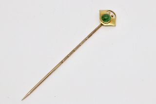 A Stunning Antique Edwardian Arts & Crafts 15ct Gold Emerald Cabochon Stickpin