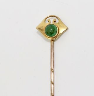 A Stunning Antique Edwardian Arts & Crafts 15ct Gold Emerald Cabochon Stickpin 2