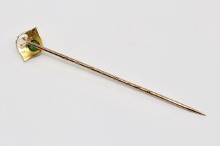 A Stunning Antique Edwardian Arts & Crafts 15ct Gold Emerald Cabochon Stickpin 3