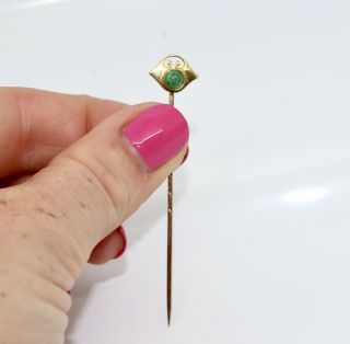A Stunning Antique Edwardian Arts & Crafts 15ct Gold Emerald Cabochon Stickpin 5