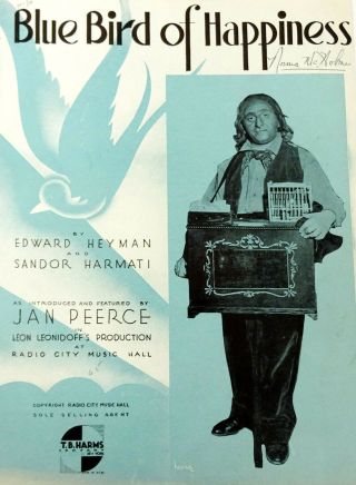 Blue Bird Of Happiness Song Vintage Sheet Music 1934 Jan Peerce