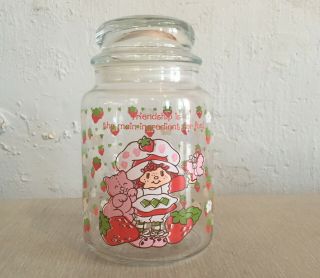 Vintage Strawberry Shortcake Glass Jar Canister Htf Friendship Is Jar