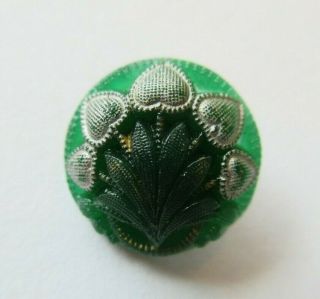 Stunning Antique Vtg Victorian Emerald Green Glass Button Imitation Fabric (l)