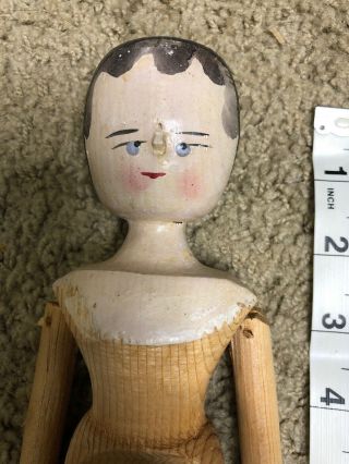 Antique Early Primitive Grodnertal? Jointed Peg Wooden Doll 11 " Tall