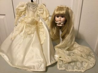 Ivory Satin & Pearl Bride Doll Dress For 22 - 23” Doll - 8”waist Porcelain - B5