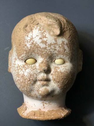 Antique Creepy Large Doll Head 6 1/2” Vintage Eyes Open Close Composition Old