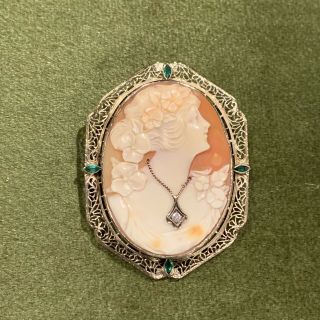 14k White Gold Cameo Antique 2in