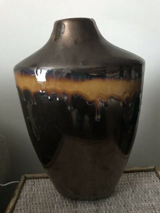 Collectible Art Pottery Stoneware Glazed Antique Vase Unique 12” Bronze Brown