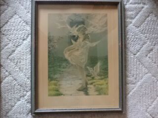 Vintage Bessie Pease Gutmann 15 X 19 " Framed " The Winged Aureole " - Girl & Doves