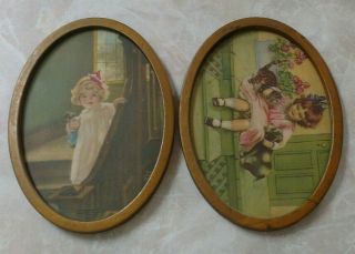 Vintage Pair Antique Bessie Pease Gutmann Be Sociable In Frames W/glass