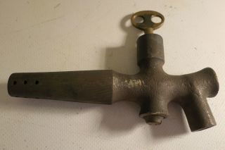 Antique Solid Brass Water Spigot / Faucet With Key & Sprayer End - 7 Inches