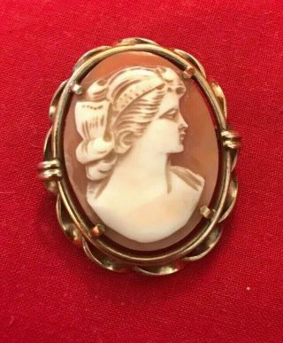 Gold Plated Cameo Brooch - Antique Vintage - Lady Portrait