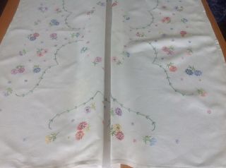 Vintage Irish Linen Hand Embroidered Square Tablecloth Floral 43 " X 42 "
