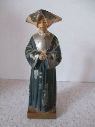 Antique,  Metal Nun Figurine,  St Catherine Laboure By Connelly,  5.  75 " H X 1.  75 " W