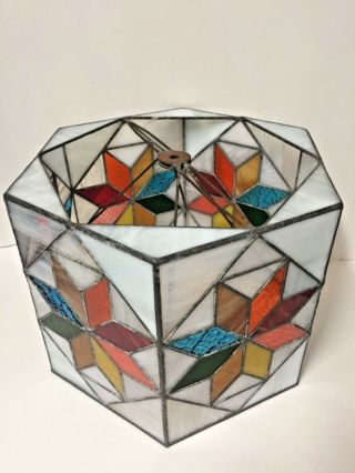 Mid Century Modern Arts & Crafts Quilt Block Star Stained Glass Lamp Shade