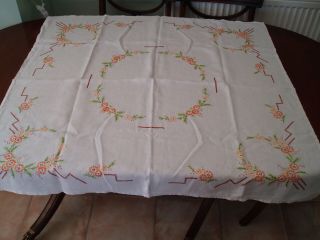 Vintage Linen Hand Embroidered Table Cloth 42 " X 40 "