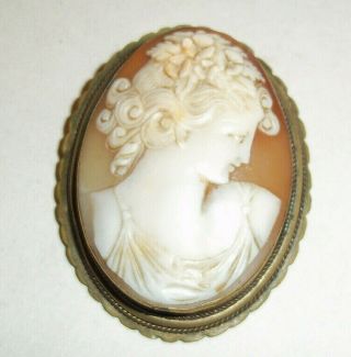 Lovely Antique / Vintage Well Carved Real Cameo Shell Brooch / Pendant Cm
