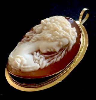 Antique 18k Yellow Gold,  Shell Cameo Pendant Signed N.  V - Vincenzo Nocereto.  As