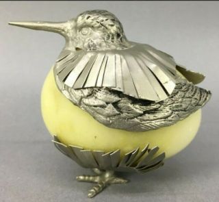 Antique Italian Alabaster Egg And Brass Bird Sculpture