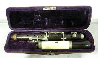 Antique Nach Meyer Piccolo Flute W/ Case.  Bone And Wood Fife W/ Case.
