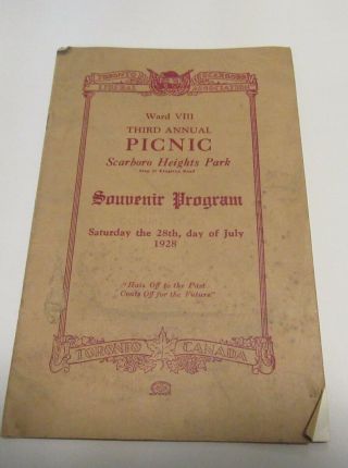 Toronto Canada Ward 8 1928 Souvenir Program Liberal Annual Picnic Mackenzie King