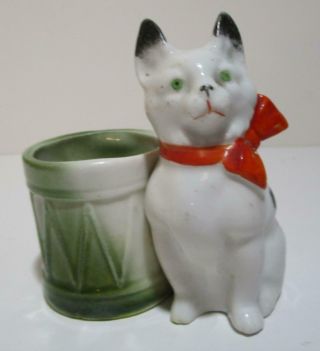 Antique Bisque Cat Match Holder Germany Toothpick