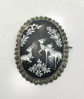 Antique Vintage Unique Sterling Silver 925 Animal Limoge Deer? Pin Brooch